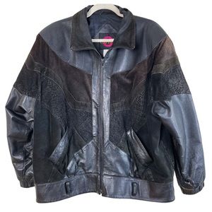 Vintage 80s Leather Suede Bomber Jacket